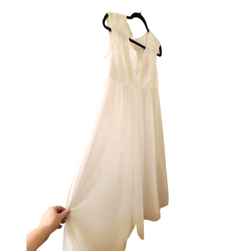 Vintage Gotham Gold Stripe Nightgown Lace 1950s Ankle To Floor Length Sz 34 - Picture 6 of 9